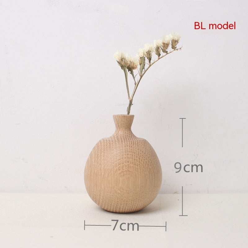 Japanese Style Groceries Solid Wood Dried Flowers And Flowerpot Wooden Craftwork Ins Vase