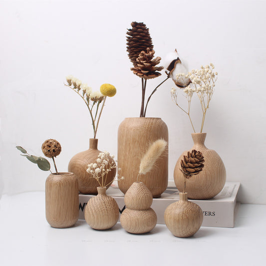 Japanese Style Groceries Solid Wood Dried Flowers And Flowerpot Wooden Craftwork Ins Vase