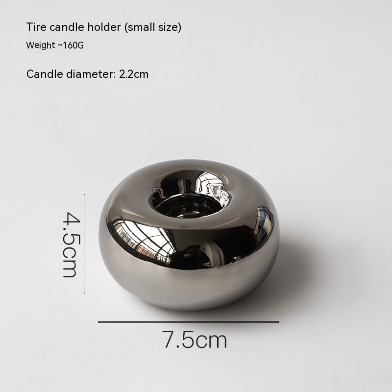 Modern Simple And Light Luxury Silver Plated Geometric Ceramic Candlestick Art Soft Outfit Decoration