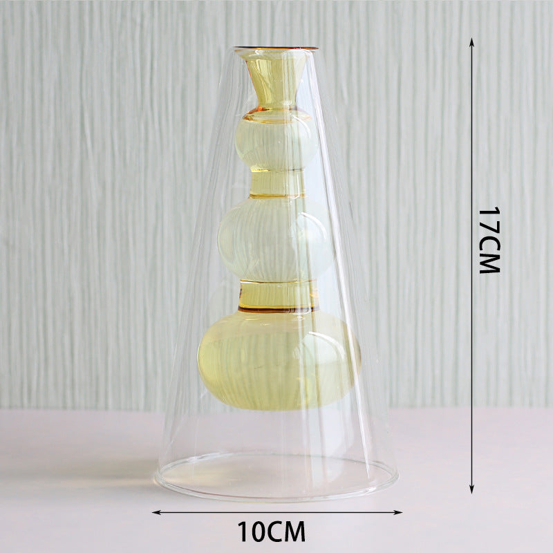 Retro Glass Vase Flower Transparent Brown Yellow Simple Table Setting Art