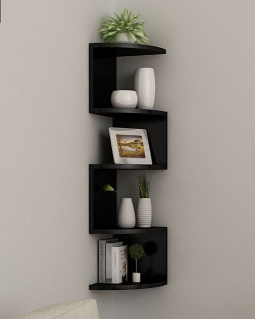 New 5 Tier Floating Wall Shelves Corner Shelf Storage Display Bookcase Unit