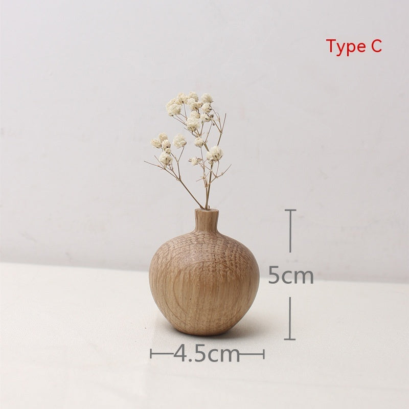 Japanese Style Groceries Solid Wood Dried Flowers And Flowerpot Wooden Craftwork Ins Vase