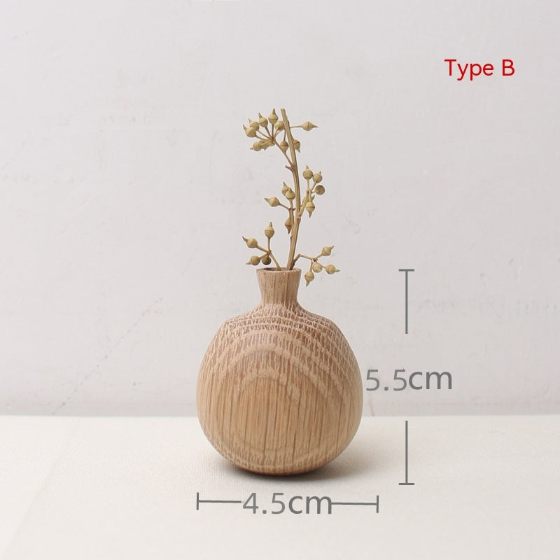 Japanese Style Groceries Solid Wood Dried Flowers And Flowerpot Wooden Craftwork Ins Vase