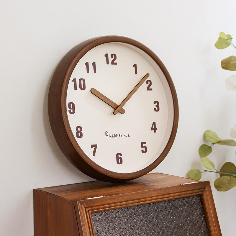 Home Living Room Retro Solid Wood Modern Minimalism Wall Clock Creative