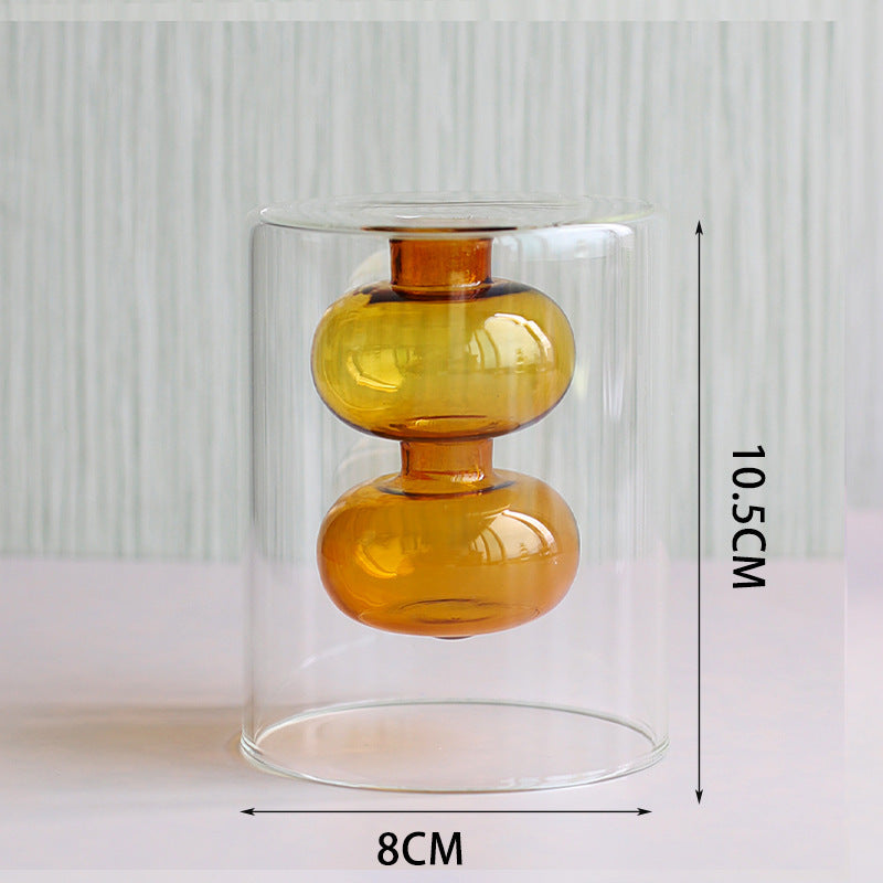 Retro Glass Vase Flower Transparent Brown Yellow Simple Table Setting Art